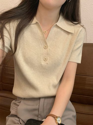polo领纯欲小衫冰丝针织上衣
