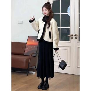 套装 一整套秋冬穿搭2025新款 羊羔毛短外套半身裙两件套小香风时尚