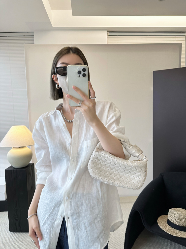 纯亚麻衬衫女白色宽松棉麻防晒百搭廓形2025早春新款大码衬衣外套