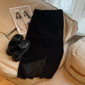 欧货小香风气质亮丝开叉半身裙女秋冬季 亮闪闪高腰a字直筒包臀裙