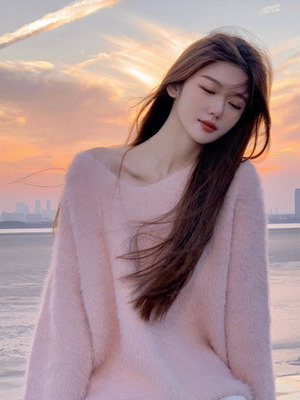 甜美貂绒粉色粉色毛衣女秋