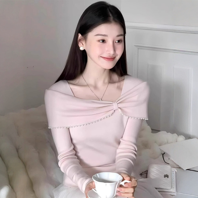 温柔千金风一字肩针织衫