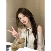 2026春季 宽松波点露肩系带上衣短款 新款 女长袖 甜美风 蕾丝衬衫 法式