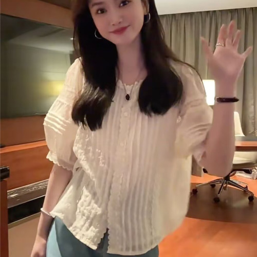 蕾丝花边薄款短袖衬衫女