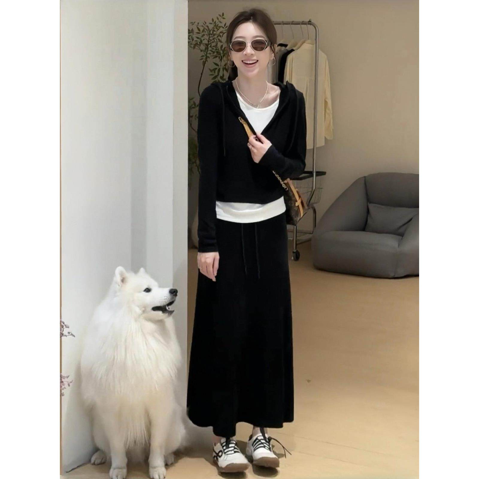 早秋流行穿搭套装女韩系时尚减龄撞色假两件连帽卫衣半身裙两件套,女装/女士精品,时尚套装,淘宝优惠券,粉丝福利购,淘宝优惠卷