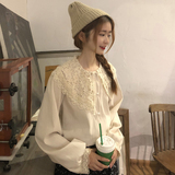 Mùa thu 2018 hit màu cổ áo búp bê thắt nơ áo sinh viên Hàn Quốc phiên bản mới của áo sơ mi dài tay mới áo sơ mi cổ bèo