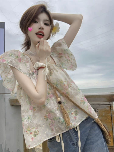 Летняя кукла, рубашка, жилет, французский стиль, квадратный вырез, изысканный стиль, в западном стиле, с вышивкой, в цветочек