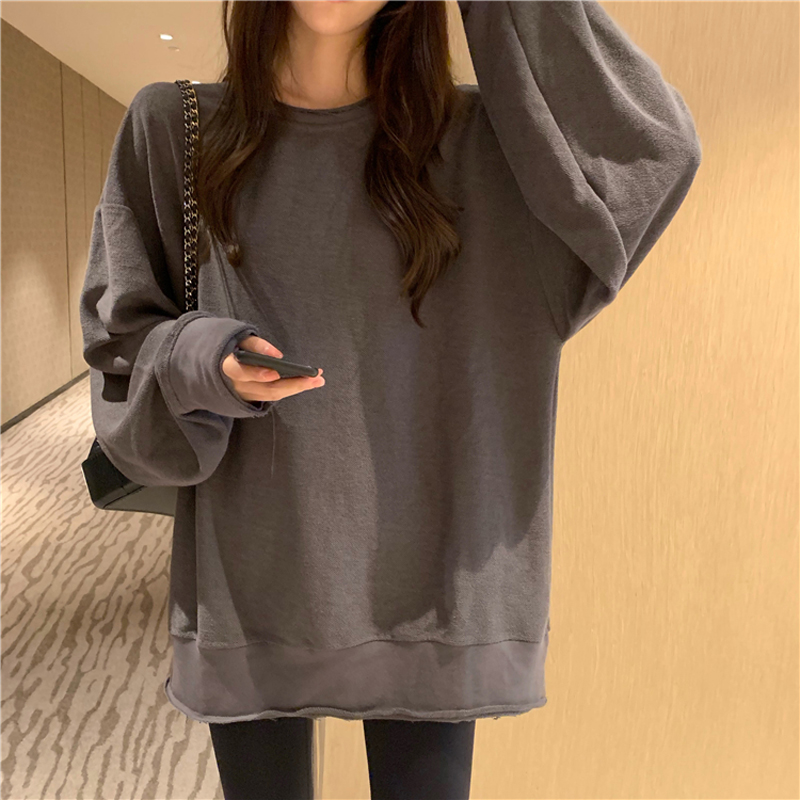券后46.88元慵懒风套头上衣女装秋季2019新款韩版宽松毛边长袖休闲卫衣ins潮