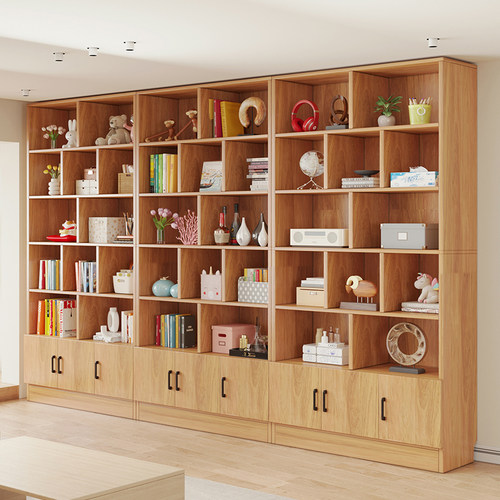 实木书架落地书柜大容量