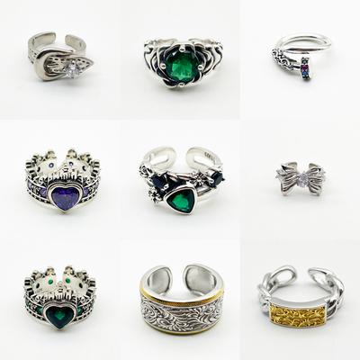 925纯银可调开口复古戒指女