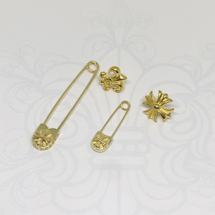 纯银镀金时尚十字花胸针别针披肩扣开衫秋冬领针金色欧美复古百搭