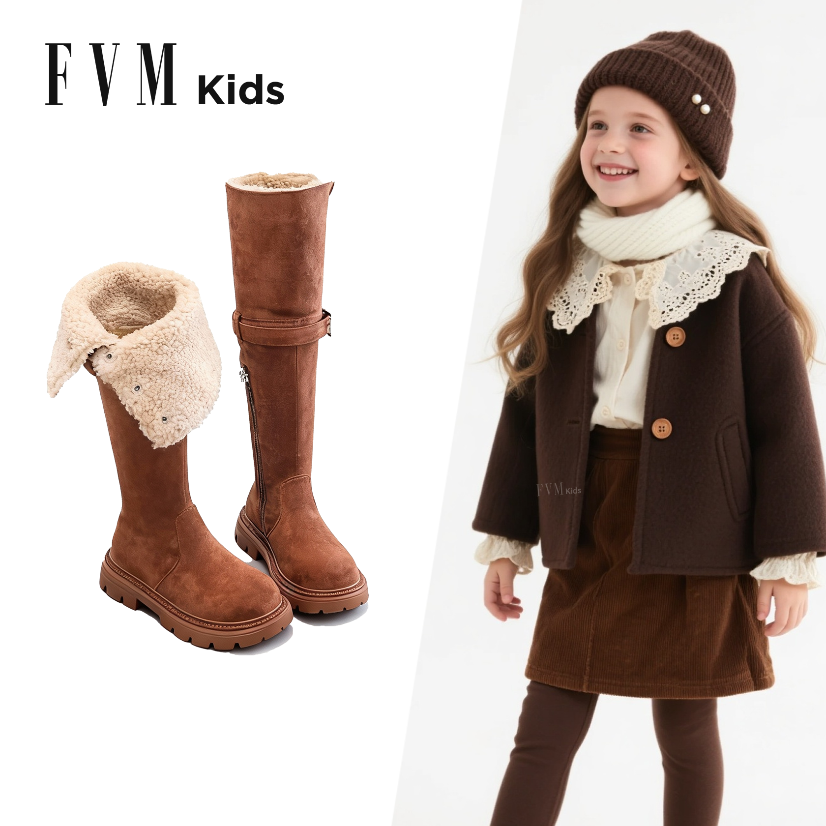 FVM女童长筒靴儿童2025新款冬季