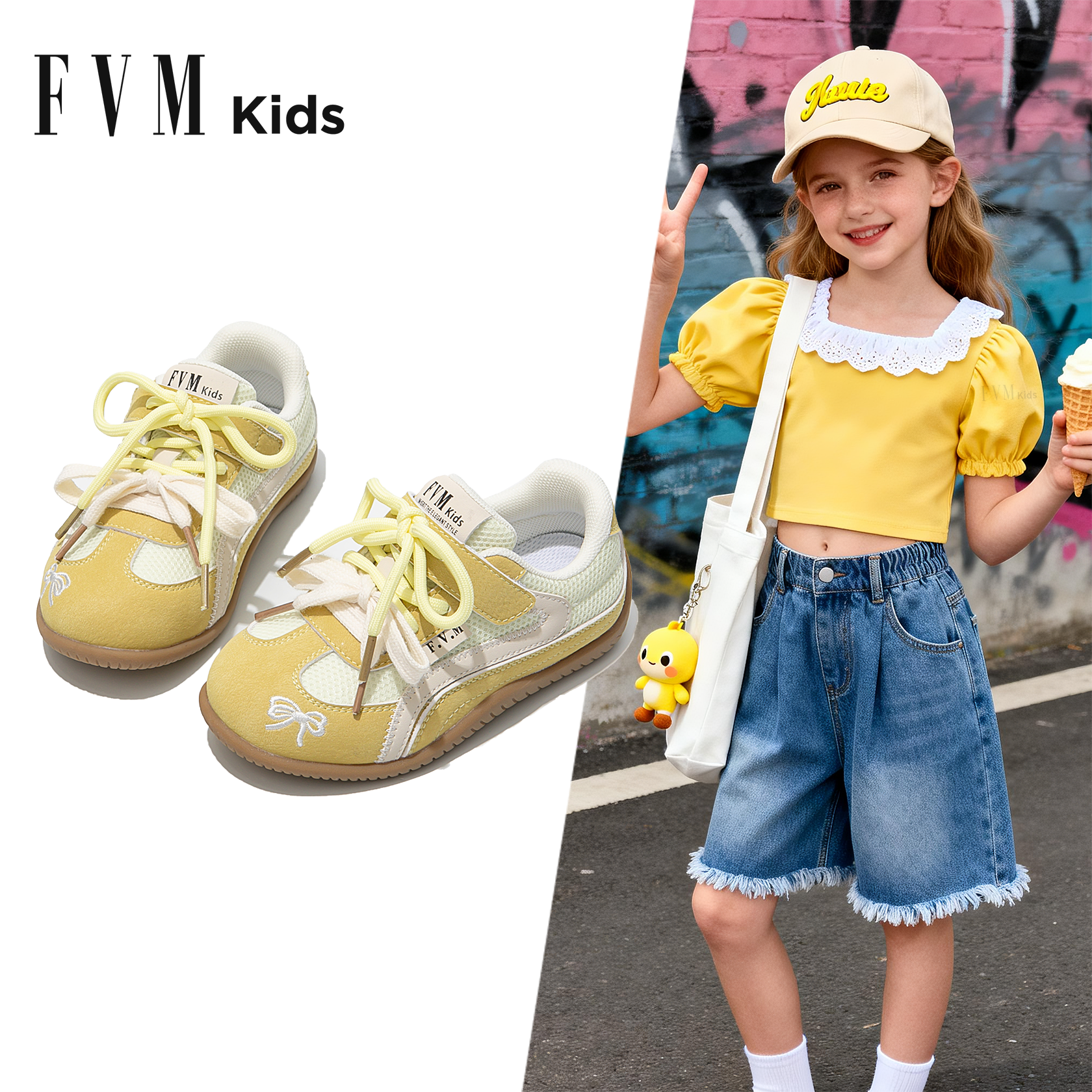女童鞋子儿童黄色德训运动板鞋2026新款春季流行爆款大童网面透气