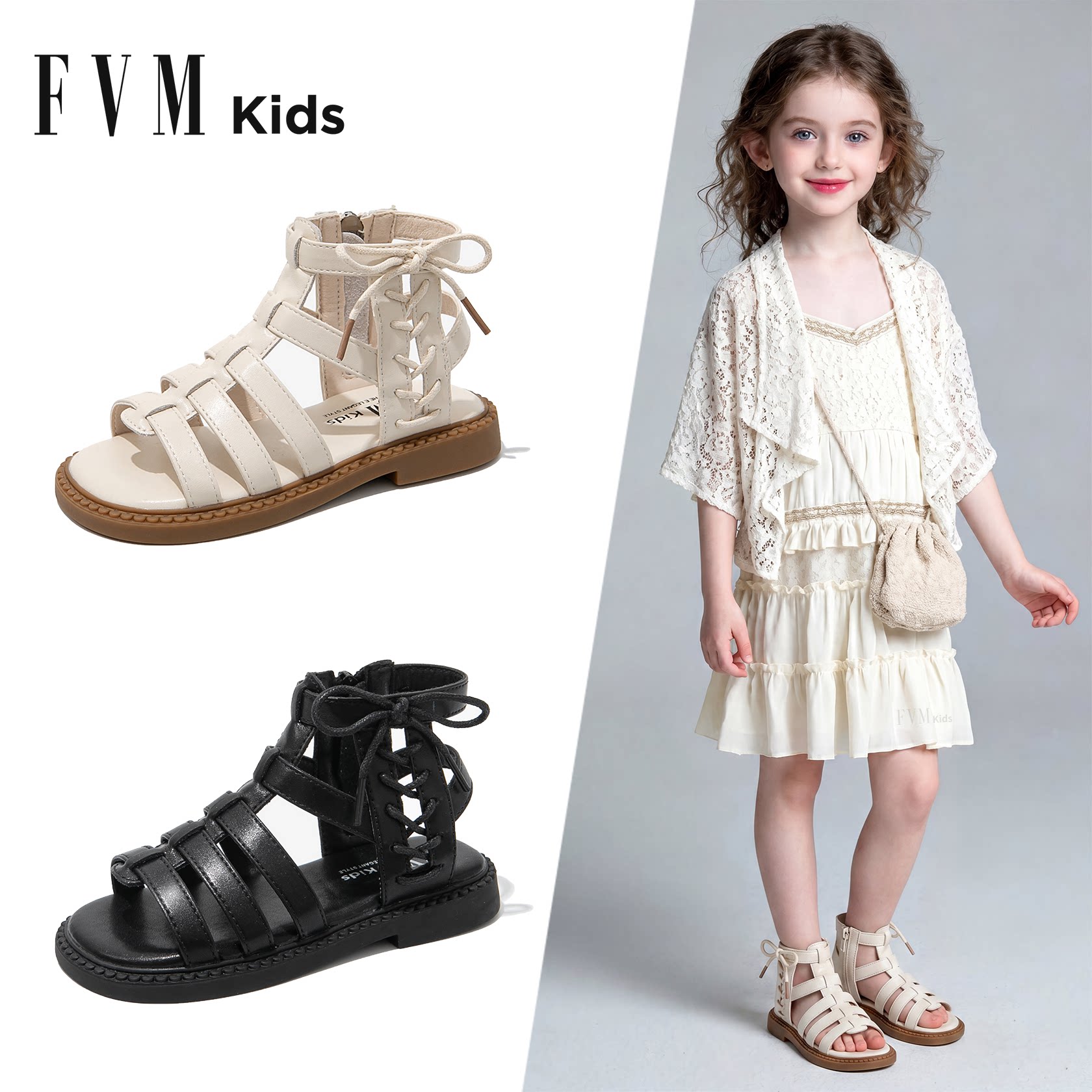 FVM女童鞋子儿童公主罗马凉鞋