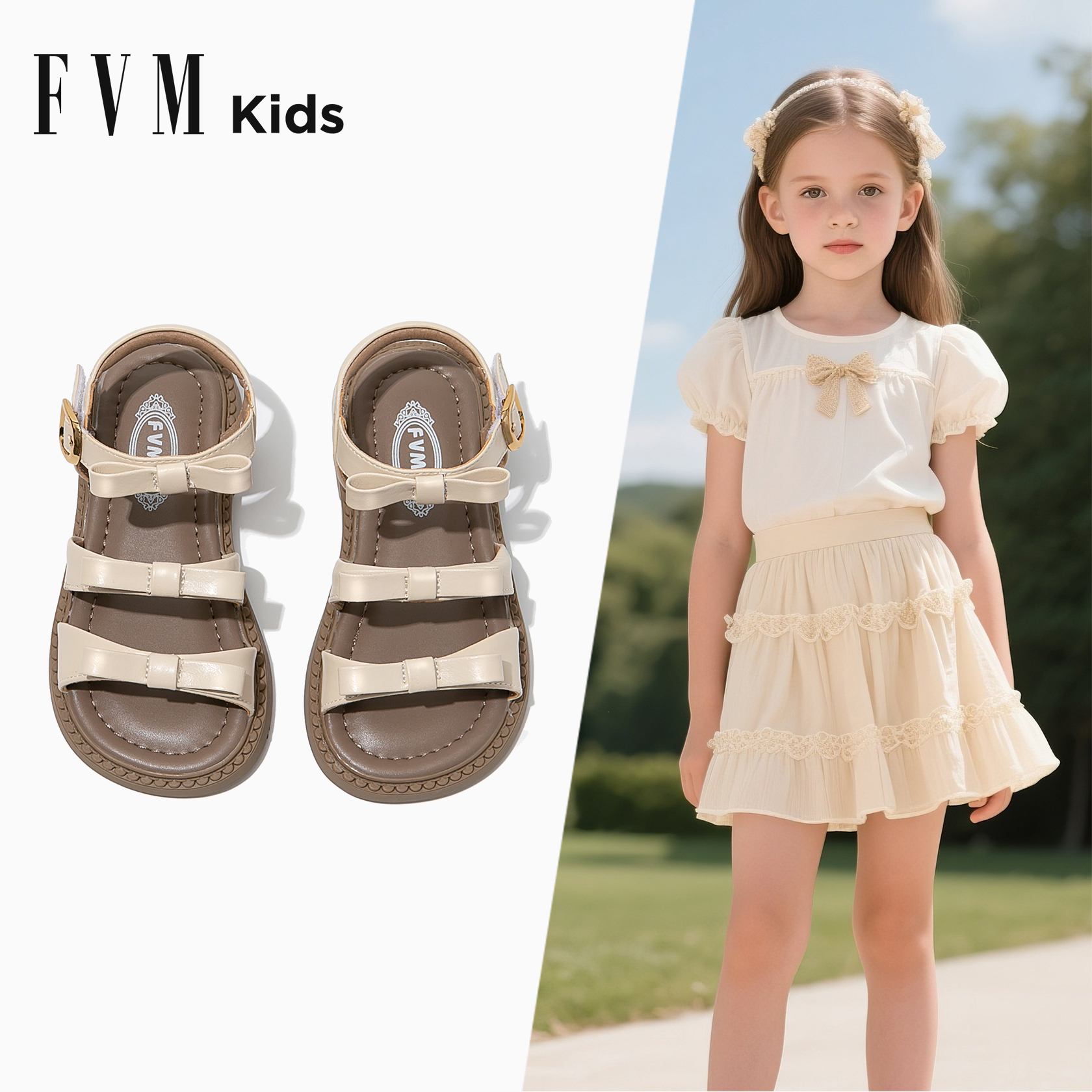 FVM女童公主凉鞋儿童洋气软底鞋子2025新款夏季夏款超火女孩大童