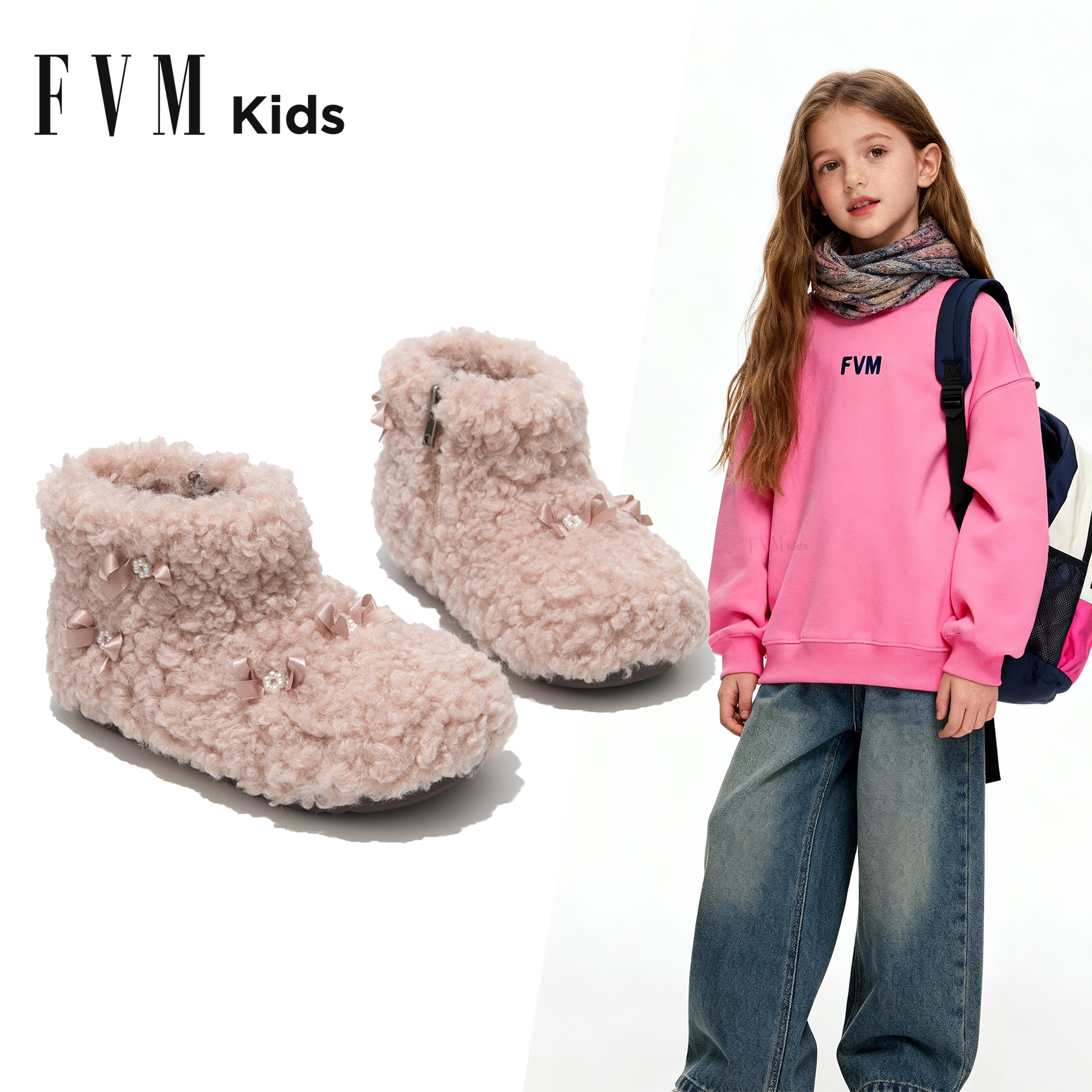 FVM女童鞋儿童粉色棉鞋2025新款冬季女孩加绒毛毛低筒大棉雪地靴,童鞋/婴儿鞋/亲子鞋,棉鞋,淘宝优惠券,粉丝福利购,淘宝优惠卷