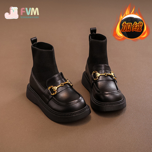 女童鞋子儿童马丁短靴子袜靴2026秋冬季新款女孩加绒皮靴洋气大童