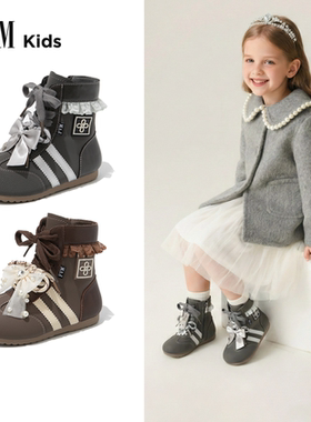 女童鞋子儿童马丁短靴子2025新款冬季加绒公主冬靴洋气德训皮靴