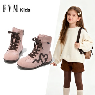 女童鞋子儿童运动德训短靴子2025秋冬季加绒高帮女孩二棉拳击冬鞋