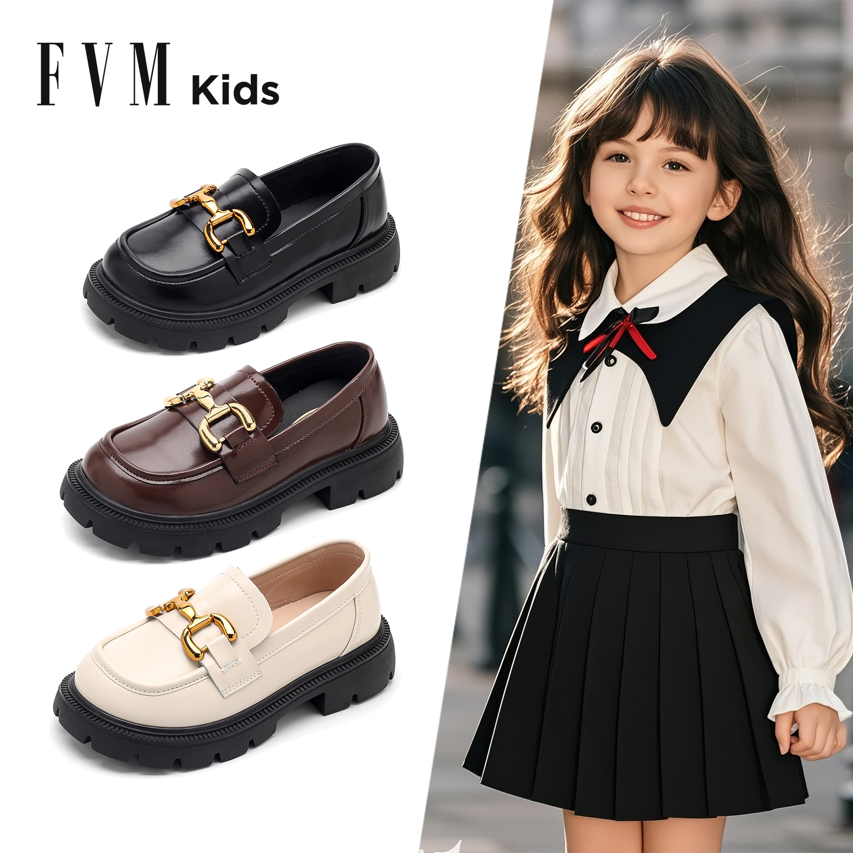 洋气百搭女童小香风公主皮鞋