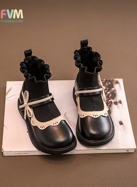 FVM女童靴子儿童马丁短靴2025新款秋冬季宝宝小公主皮鞋加绒袜靴