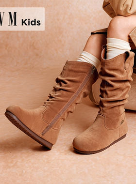 女童鞋子儿童马丁靴子新款2025冬季加绒洋气堆堆勃肯皮靴高筒长筒