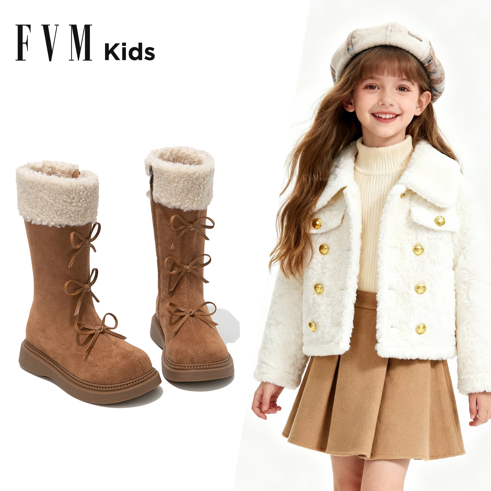 女童皮靴秋冬款公主靴女孩大童