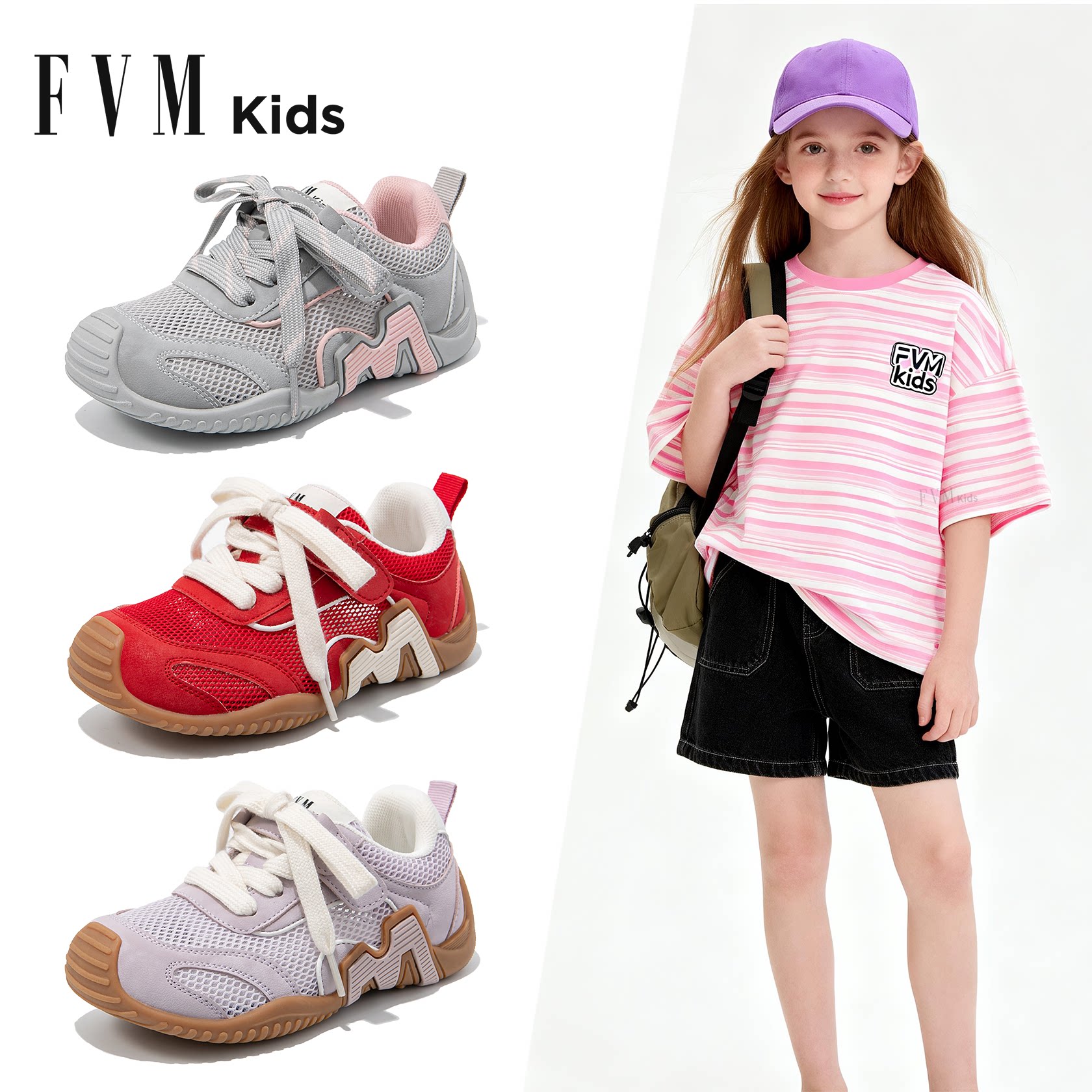 FVM女童鞋子儿童运动鞋2026新款春季春款网面透气中大童女孩软底