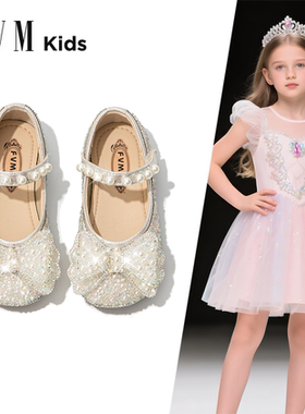 公主鞋女童鞋子儿童小皮鞋2025新款秋季水晶女孩女宝闪亮晶晶礼服