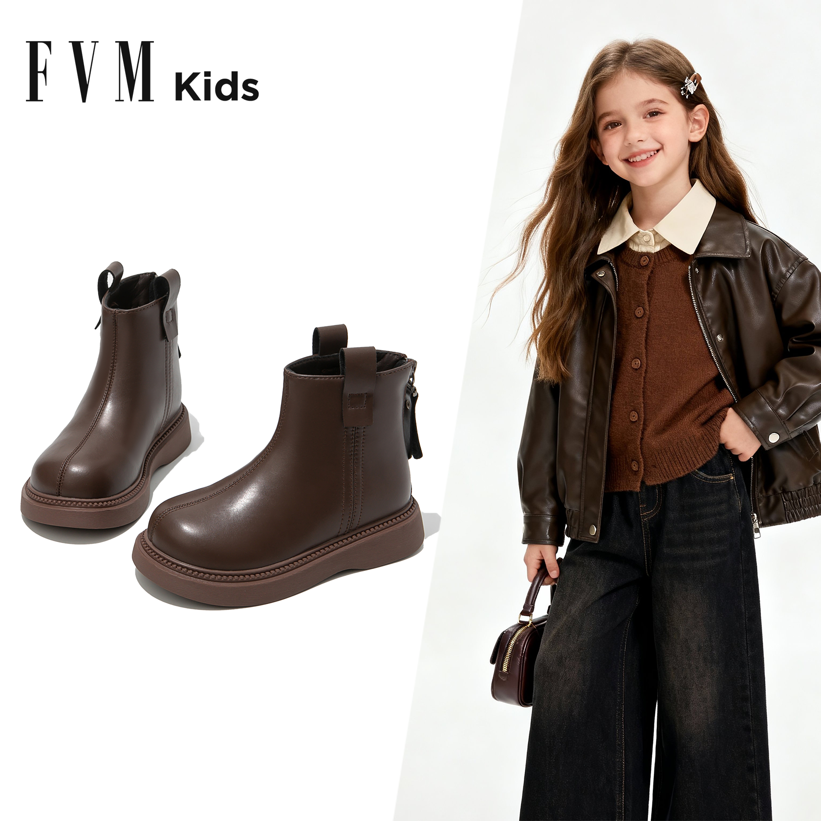 短靴TOP女童马丁靴秋冬加绒皮靴