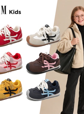 女童鞋子儿童德训运动板鞋2025新款小女孩加绒大童红色阿甘秋冬季