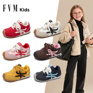 女童鞋子儿童德训运动板鞋2026新款小女孩加绒大童红色阿甘秋冬季