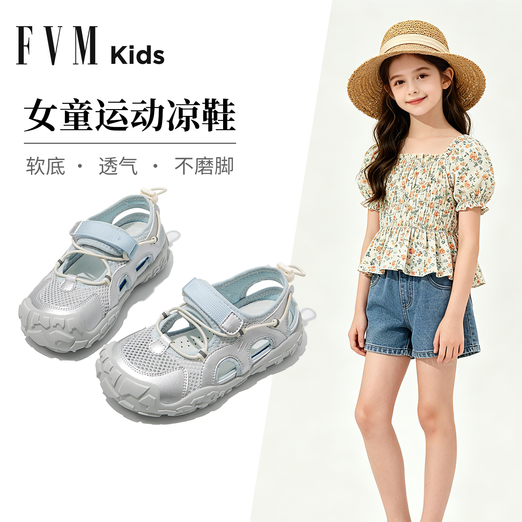 女童凉鞋儿童鞋子2026新款夏季夏天女宝大童包头软底公主溯溪网鞋