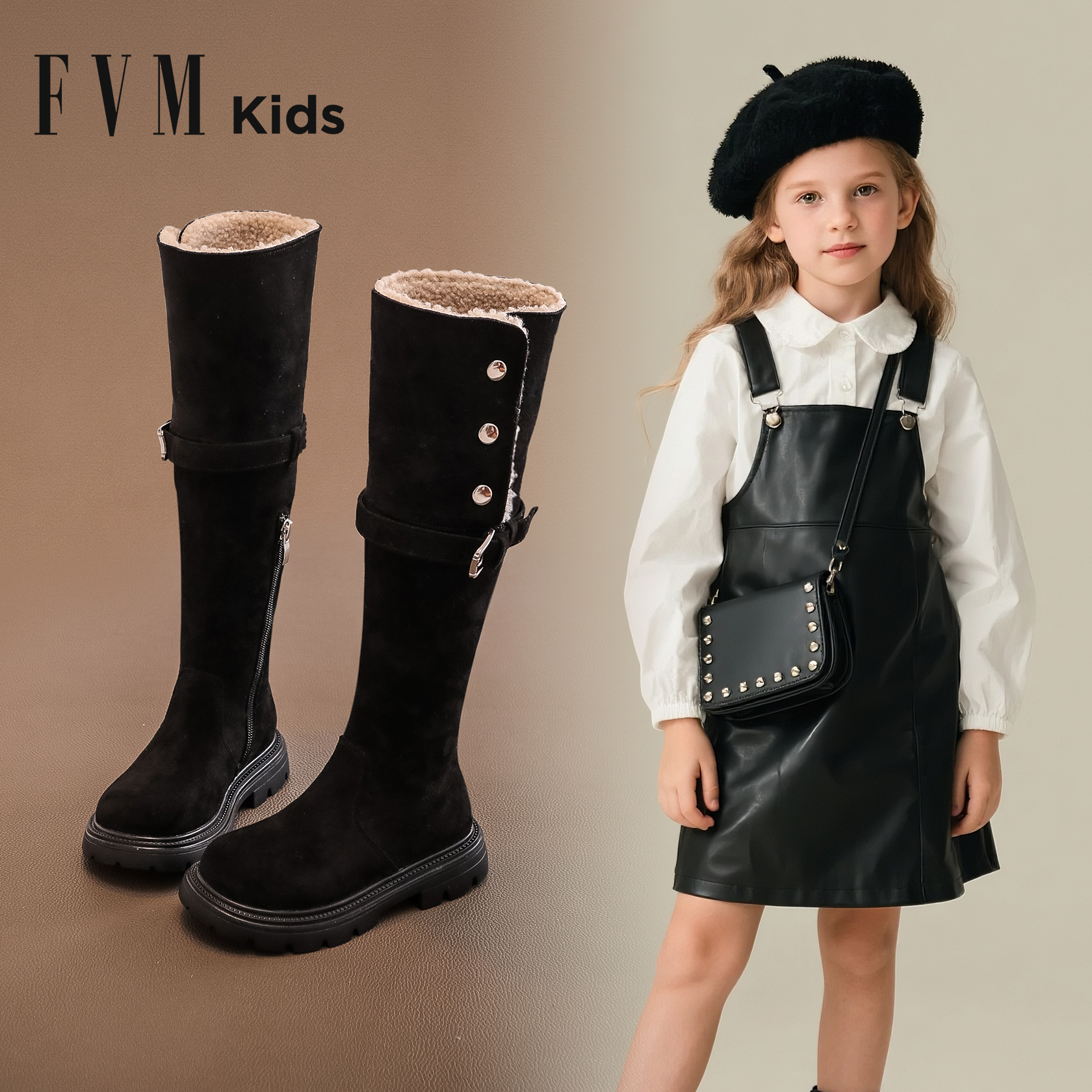 女童二棉鞋子加绒保暖长筒靴