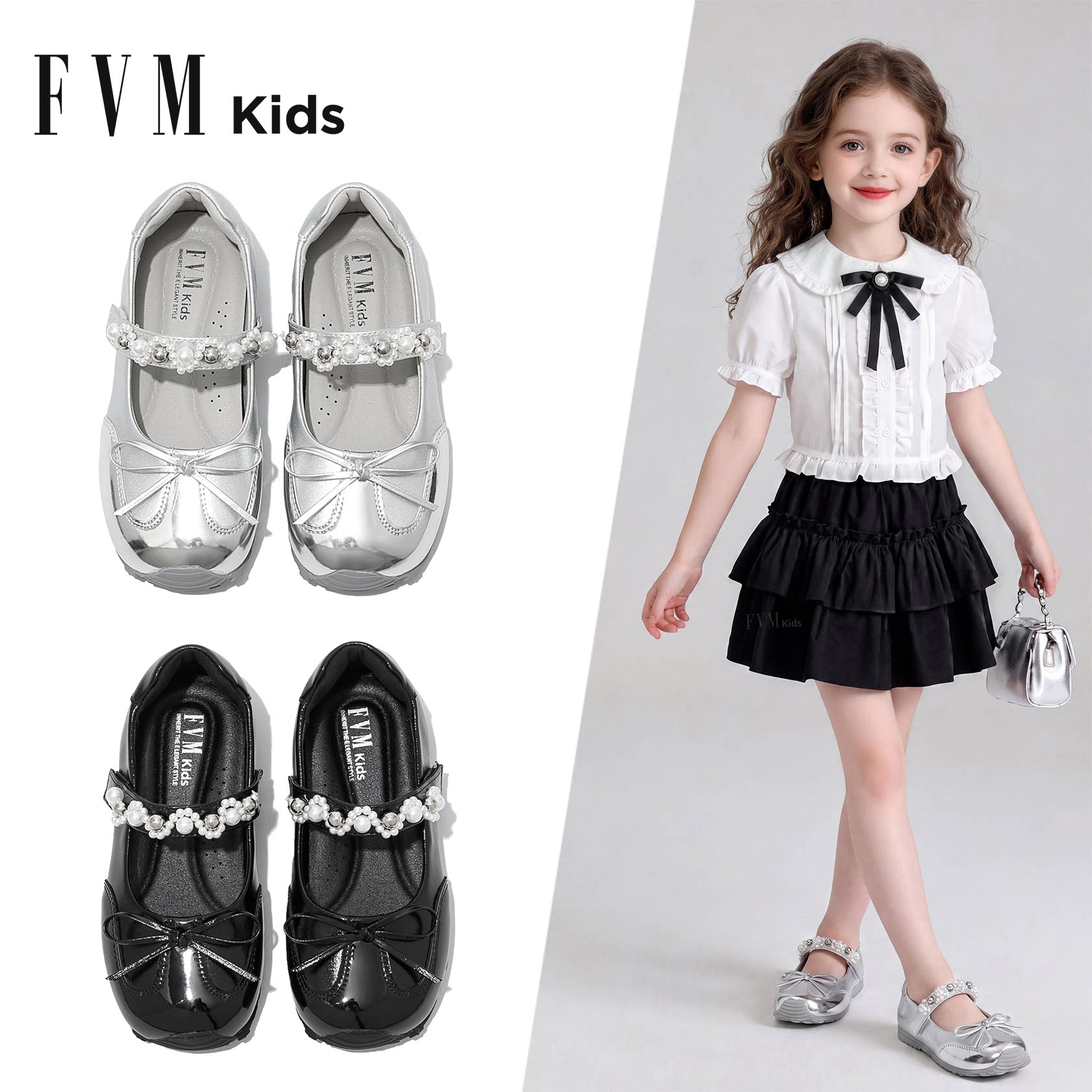 FVM女童鞋子儿童公主小皮鞋单鞋