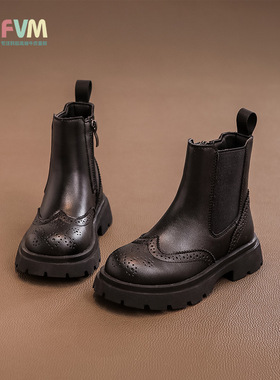 FVM女童靴子儿童马丁短靴2025新款秋冬季加绒皮靴小公主宝宝洋气