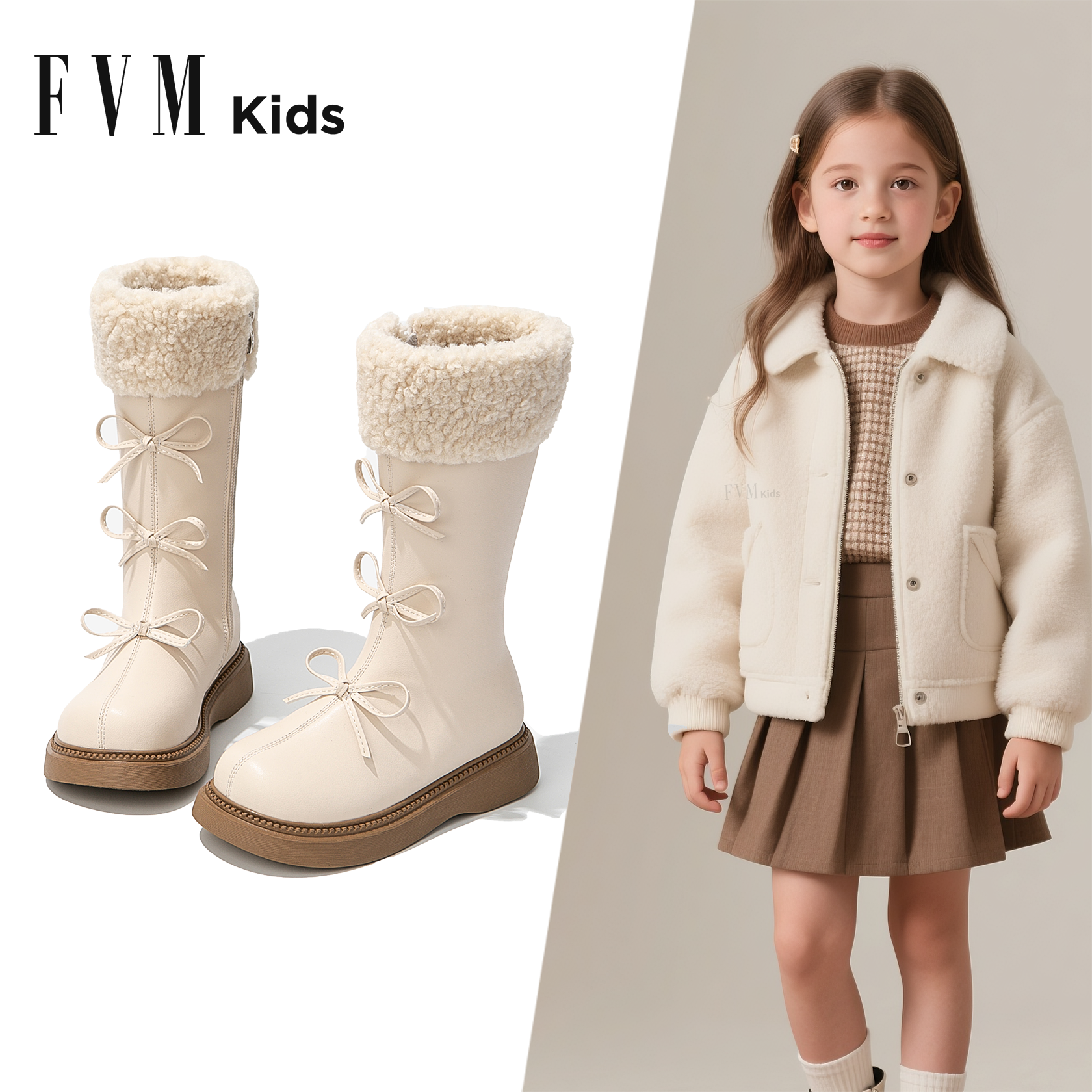 FVM女童蝴蝶结秋冬款时装雪地靴