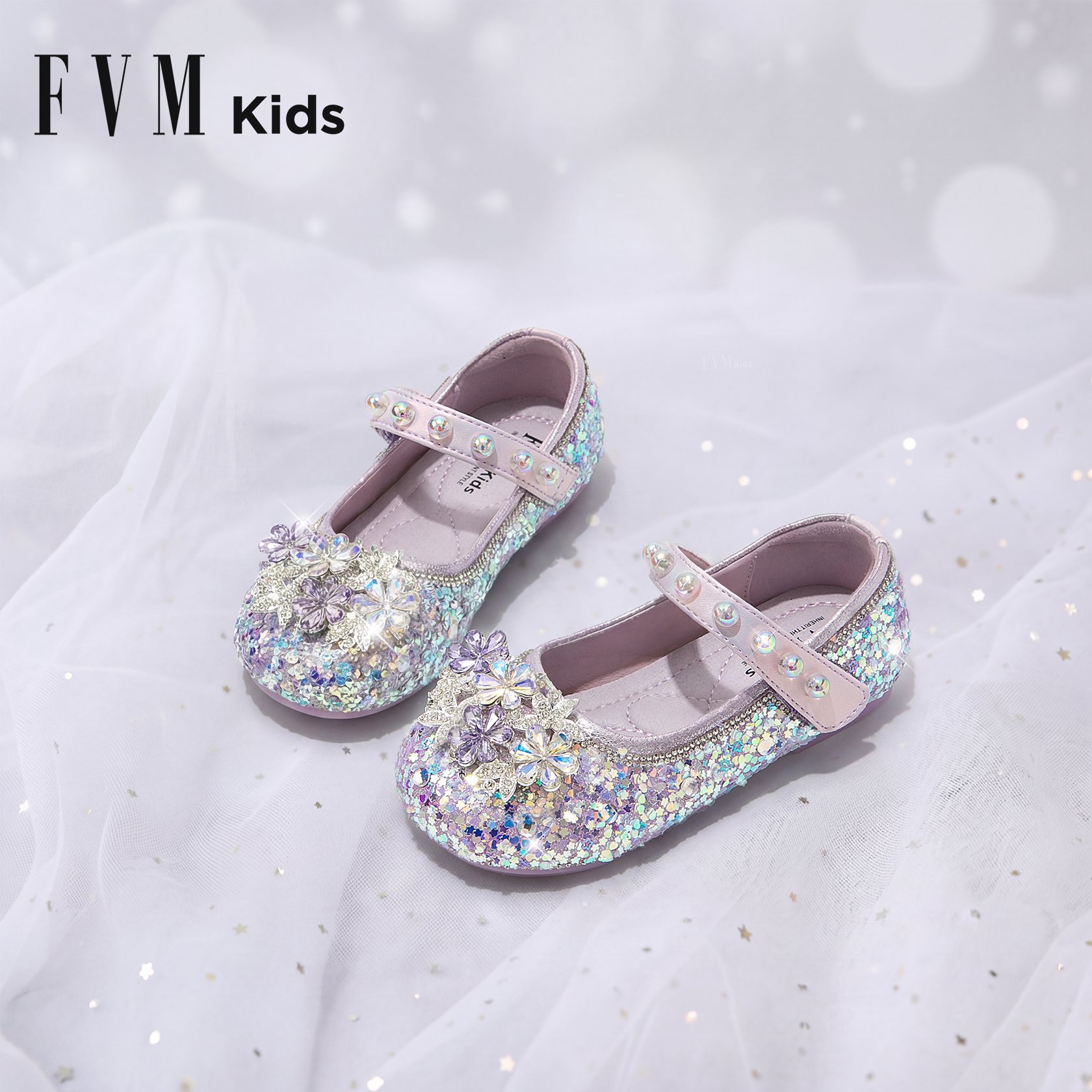 FVM女童鞋子儿童公主水晶小皮鞋2026新款春季大童配礼服闪亮单鞋