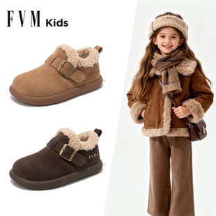 女童鞋子儿童二棉鞋2025新款冬季女宝雪地靴加厚勃肯加绒毛毛冬鞋