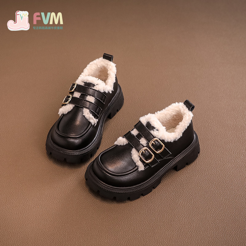 女童鞋子儿童二棉鞋雪地靴2025新款秋冬季加绒小皮鞋冬鞋毛毛保暖