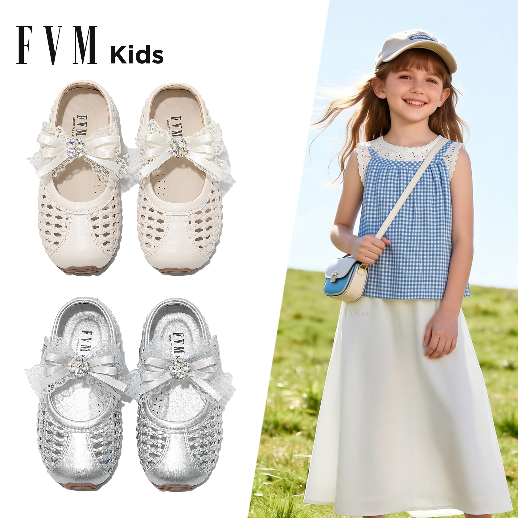 FVM女童鞋子儿童公主包头凉鞋2026新款夏季夏款大童洋气女孩编织