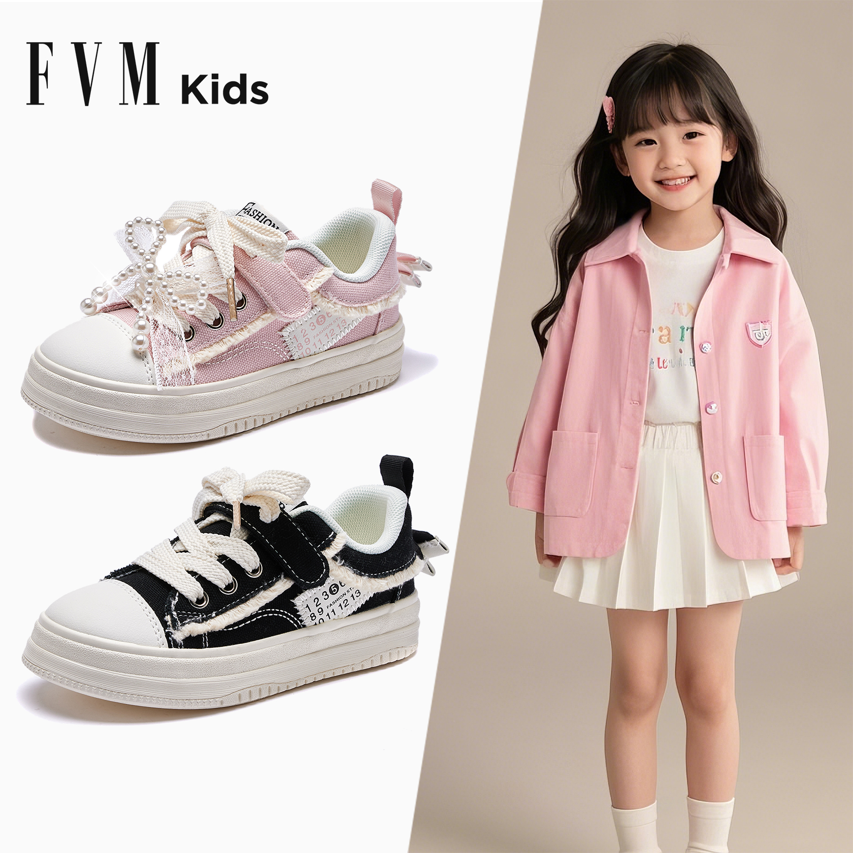 F．V．M女童贝壳头小白鞋