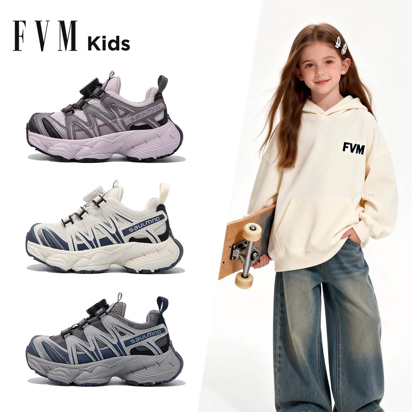 FVM女童鞋子儿童户外运动网鞋