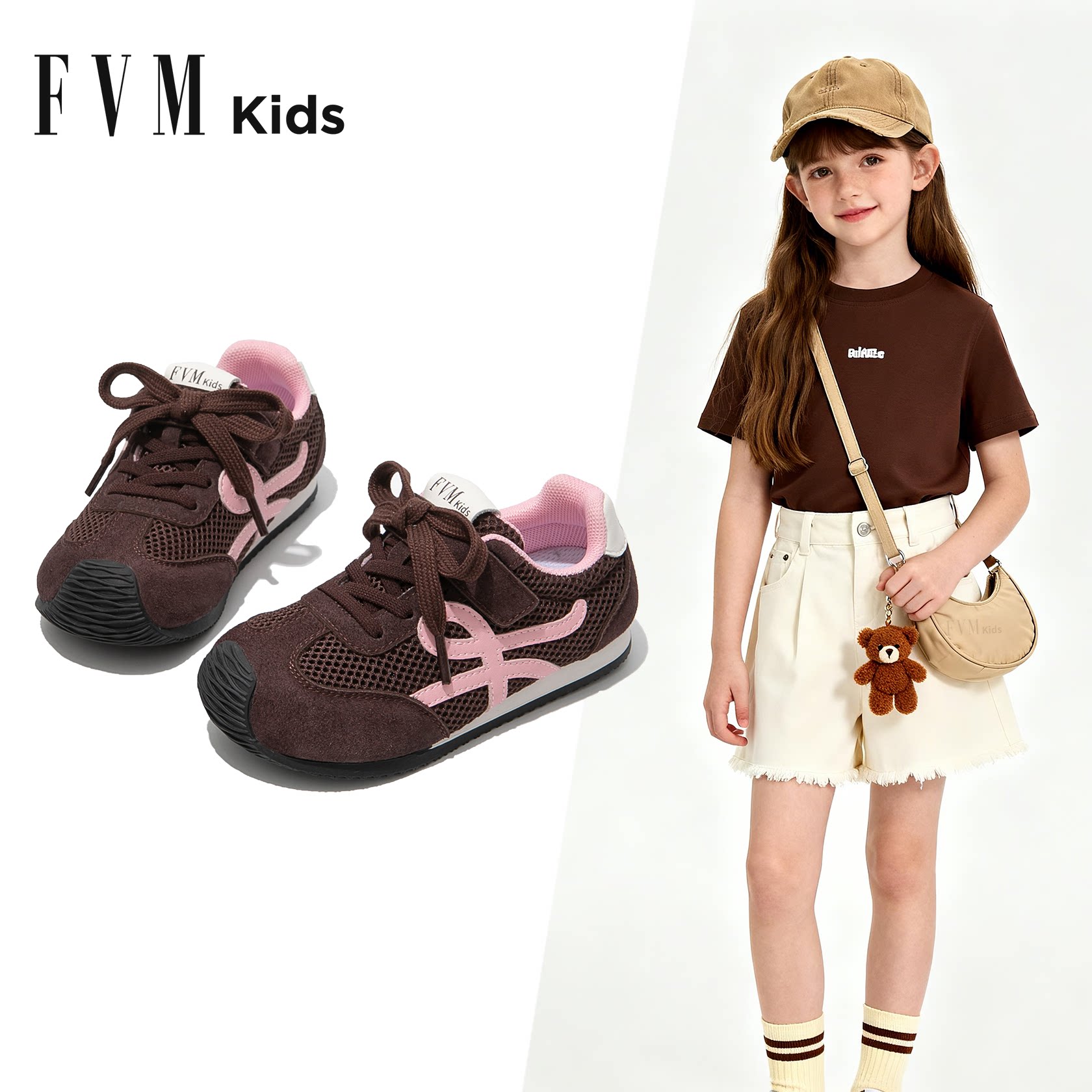 FVM女童鞋子儿童网面透气德训运动板鞋2026新款爆款春季软底女宝