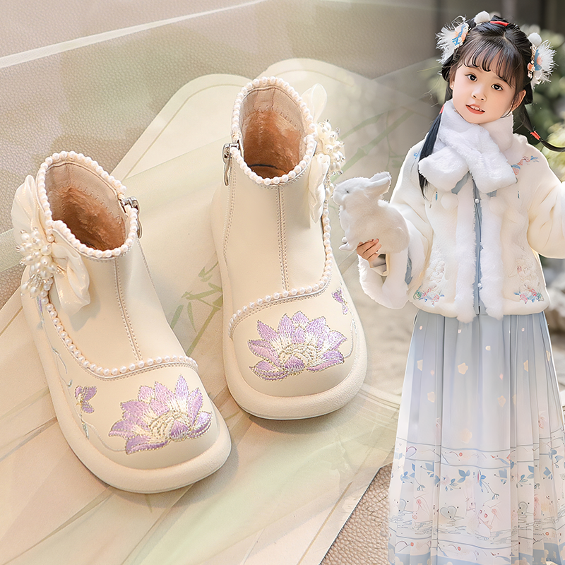 女童汉服鞋子加绒儿童2024新款