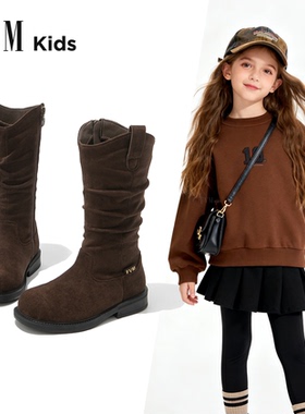 女童马丁长靴2025新款秋冬季公主加绒堆堆儿童二棉美拉德长筒靴子