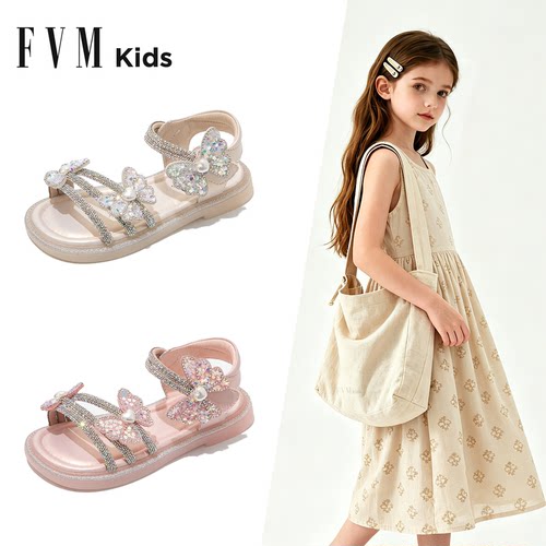 FVMKids夏季水钻花朵女童凉鞋
