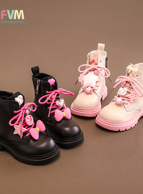 女童鞋子儿童马丁短靴子2025新款冬季女宝宝公主加绒皮靴洋气女孩