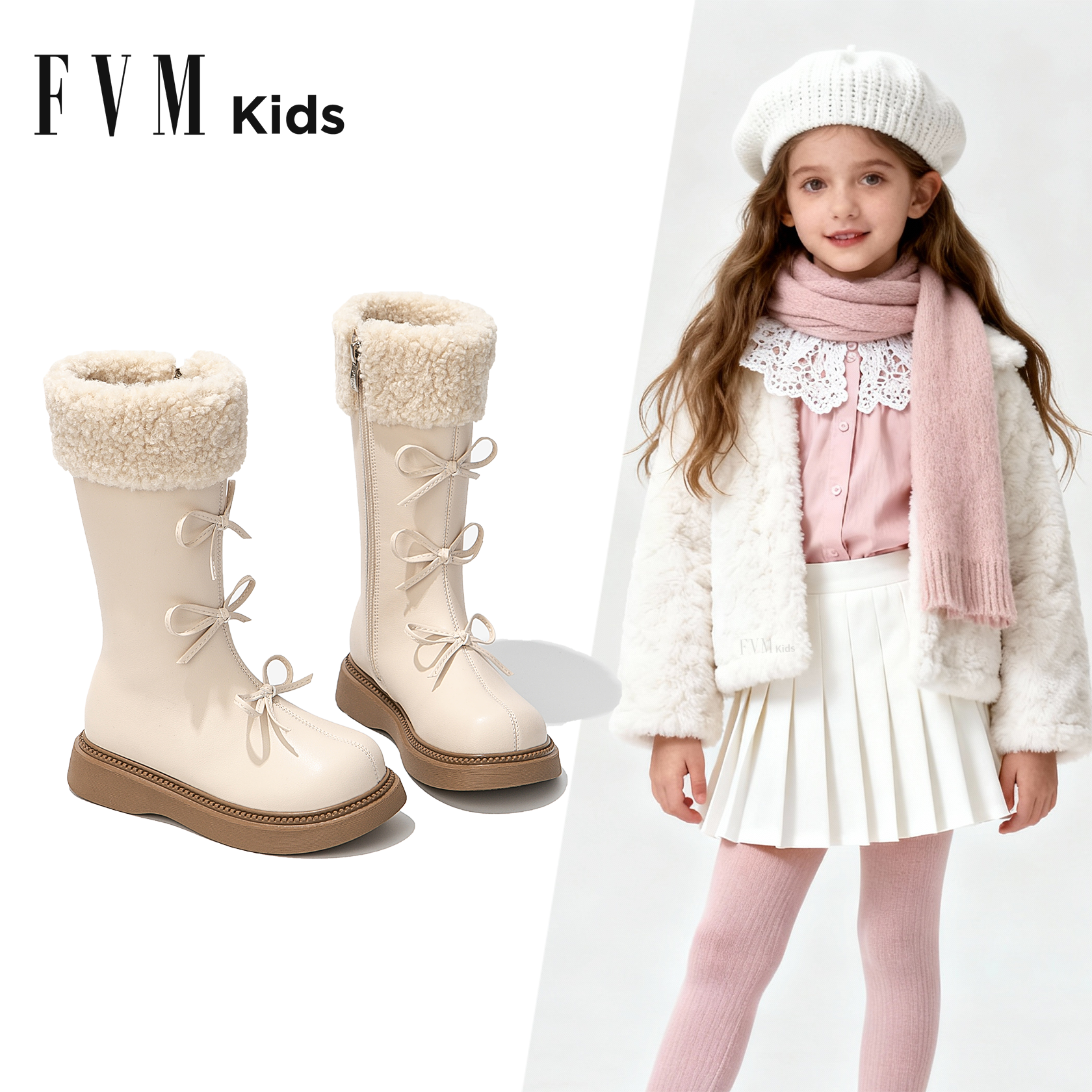 FVM女童靴子2025新款冬季加绒