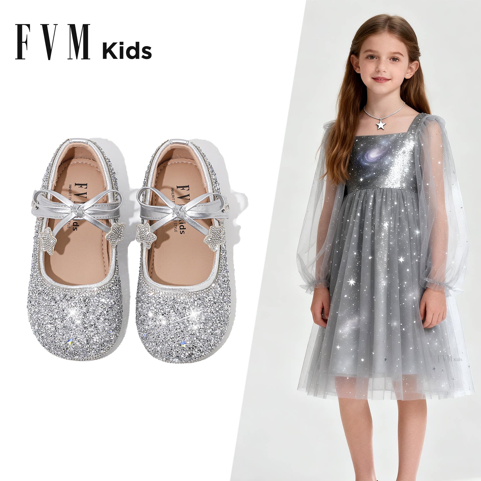 FVM女童鞋子儿童艾莎公主水晶小皮鞋2026新款春季春款软底亮晶晶